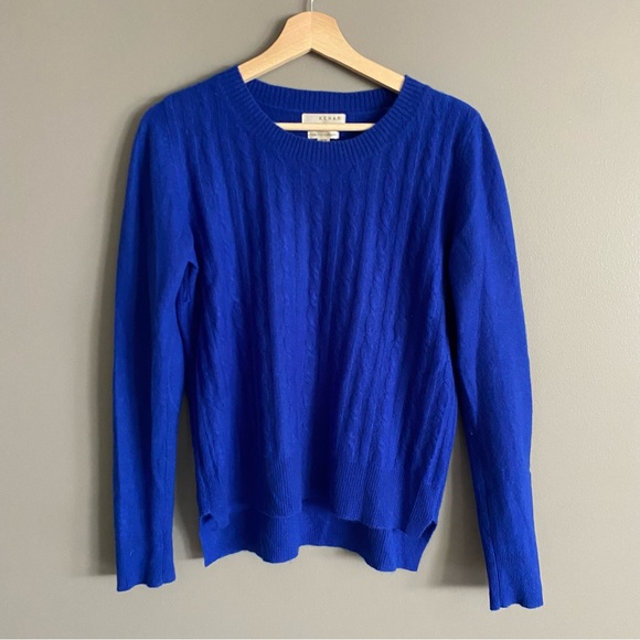 Kenar Womens Blue 2 Ply Cashmere Cable Knit Sweater Pullover Size Medium - Picture 1 of 7